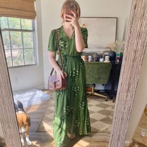 Knox Rose Green Ruffled Tie Front Maxi Dress